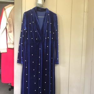 Shein Navy Velvet Floor Gown W/ Sash Sz M